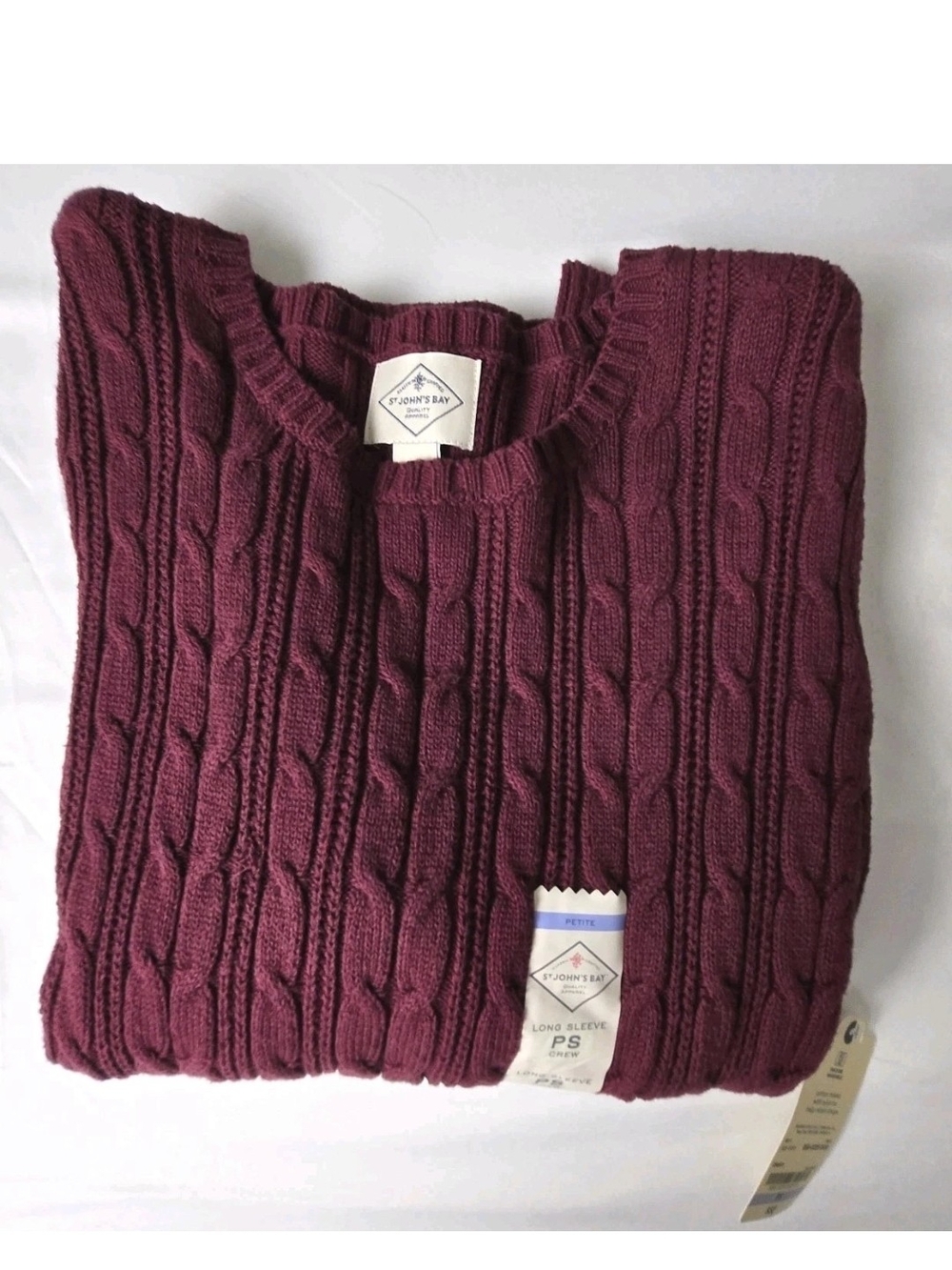 St Johns Bay Women's Burgundy Red Cranberry Cable Knit Sz PS Sweater Medium NWT